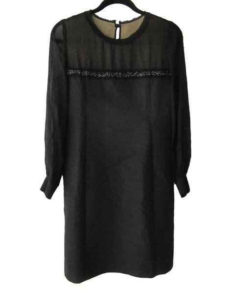 フォクシー FOXEY 黒 シアー袖 長袖 ワンピース 40 | フォクシー